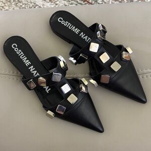 CNC Costume National Black and Silver Studded Mules